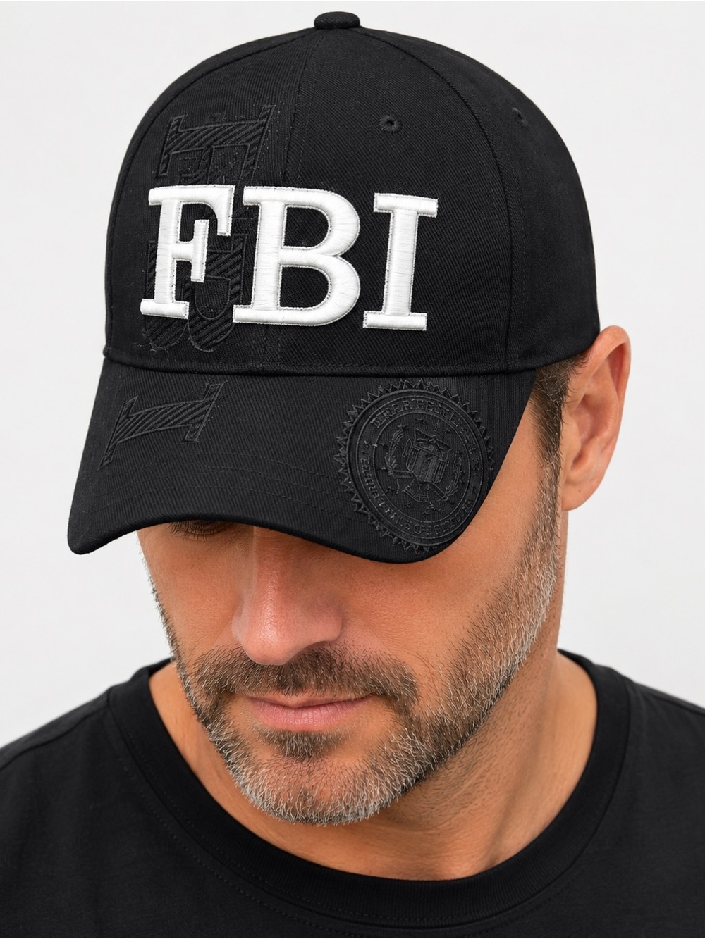 FBI‎ Hat Officer Baseball Cap Adjustable Hat Headwear Black White Unique Crest